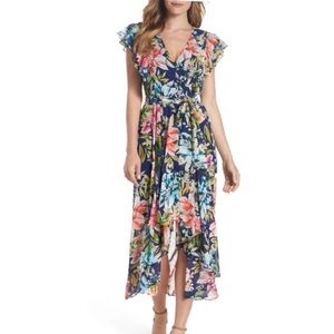 Eliza J Floral Print Hi Low Flutter Sleeve Dress Size 12 Multi Womens Chiffon